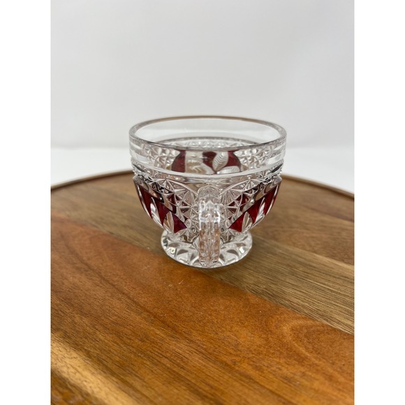 Vintage Crystal Cut Ruby Red Glass Teacups Set of 6 Etched Floral Design - Picture 6 of 12